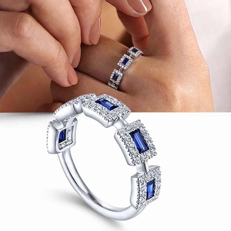 2025 Luxury Prong Setting-Rings For Women With Deep Blue Zircon Stone Anniversary Gift   Wife Micro Paved Middle