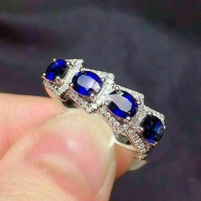 2025 Luxury Prong Setting-Rings For Women With Deep Blue Zircon Stone Anniversary Gift   Wife Micro Paved Middle