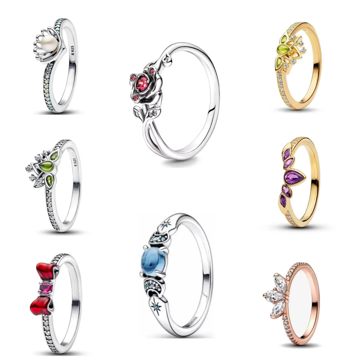 New Pink Heart Shaped Rose 925 Silver Shell Bow Ring Zircon Inlaid Princess Ring Women's Jewelry Wedding Gift