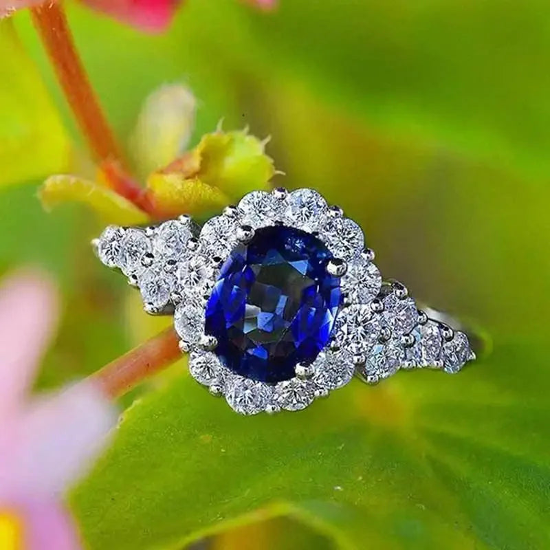 2025 Luxury Prong Setting-Rings For Women With Deep Blue Zircon Stone Anniversary Gift   Wife Micro Paved Middle