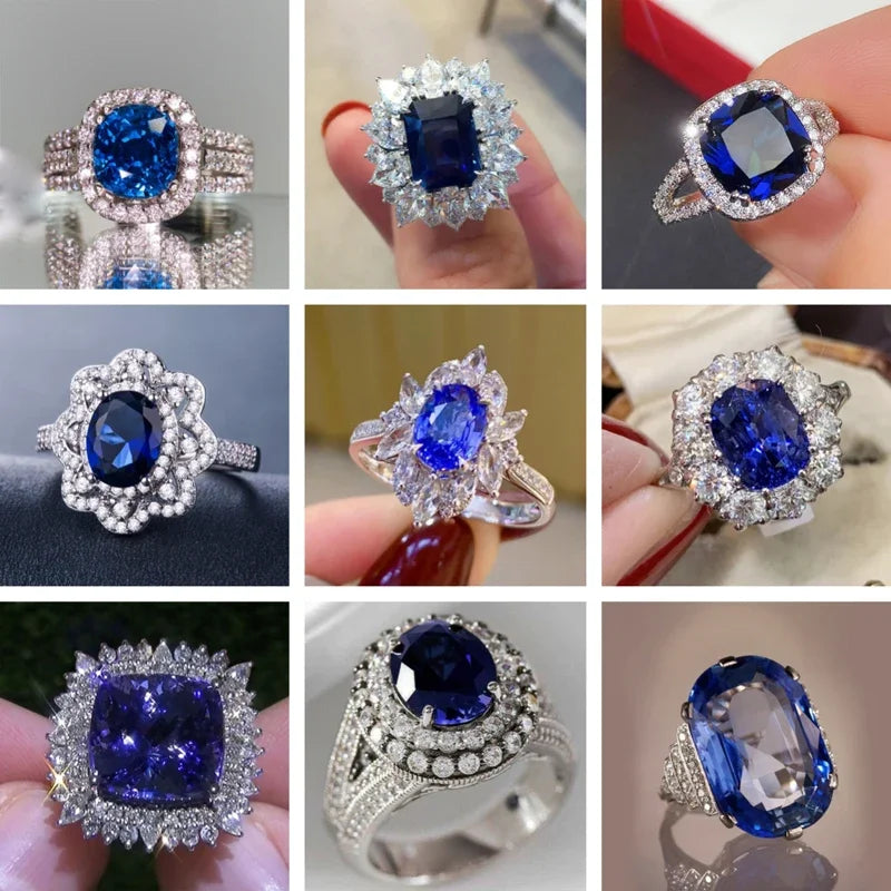 2025 Luxury Prong Setting-Rings For Women With Deep Blue Zircon Stone Anniversary Gift   Wife Micro Paved Middle