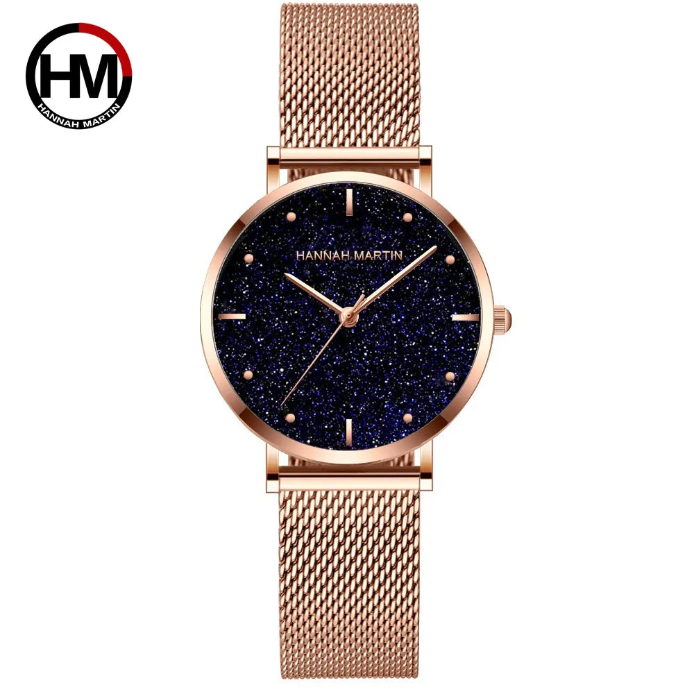 2025 New Women's Luxury Watch Matte Dial Japanese Quartz Movement Stainless Steel Mesh Strap Hannah Martin Brand Original Watch