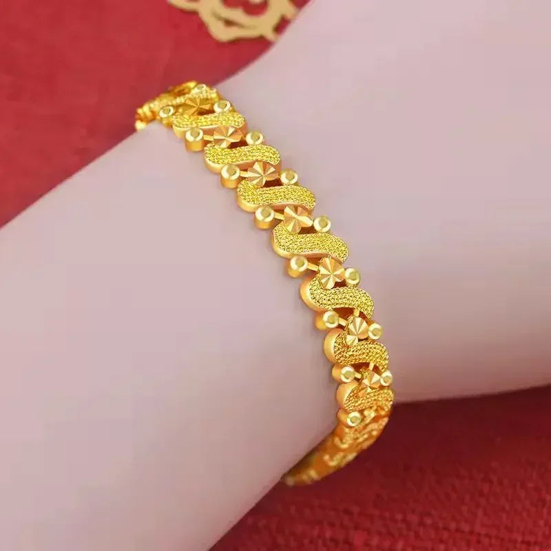 New Plated 24K Gold Bracelet Female Pure Gold Plated Golden Love Lucky Bead Doppel Herz Phoenix Tail Butterfly Bangle Jewelry