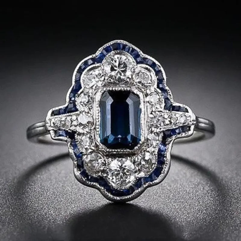 2025 Luxury Prong Setting-Rings For Women With Deep Blue Zircon Stone Anniversary Gift   Wife Micro Paved Middle