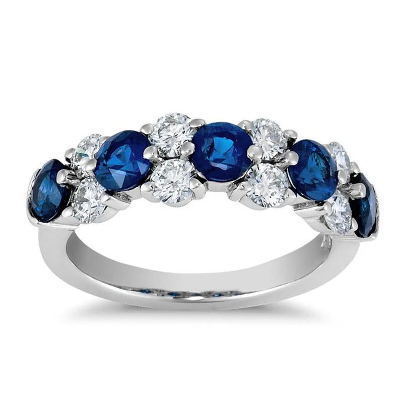 2025 Luxury Prong Setting-Rings For Women With Deep Blue Zircon Stone Anniversary Gift   Wife Micro Paved Middle