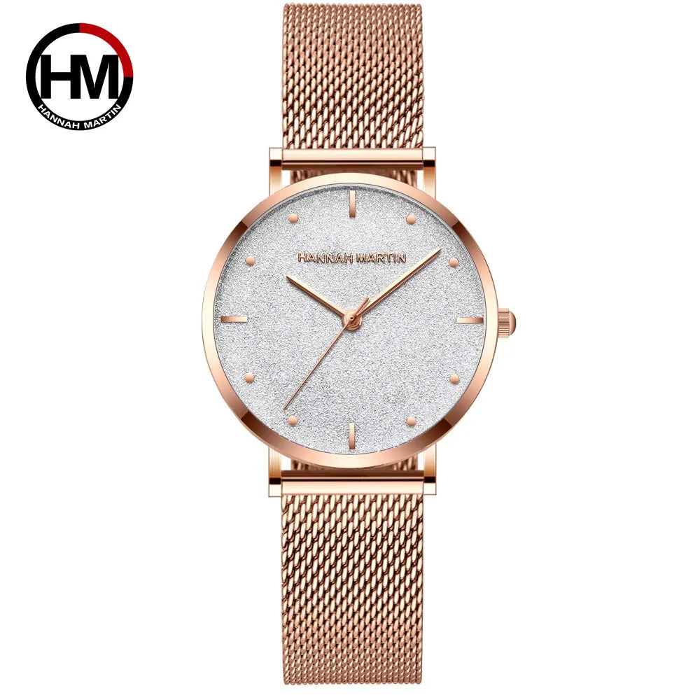 2025 New Women's Luxury Watch Matte Dial Japanese Quartz Movement Stainless Steel Mesh Strap Hannah Martin Brand Original Watch