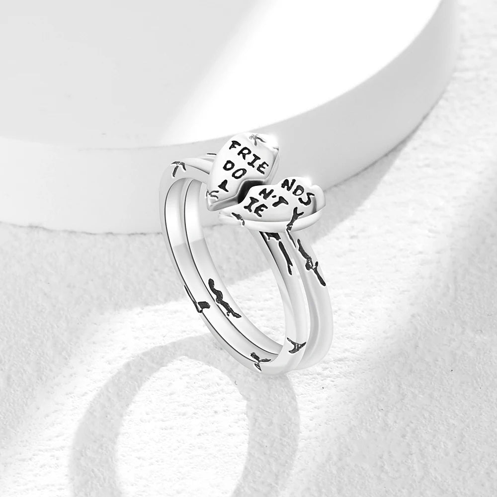 New Pink Heart Shaped Rose 925 Silver Shell Bow Ring Zircon Inlaid Princess Ring Women's Jewelry Wedding Gift