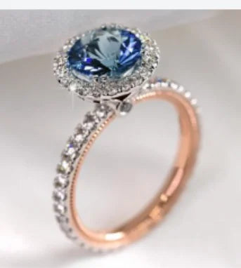 2025 Luxury Prong Setting-Rings For Women With Deep Blue Zircon Stone Anniversary Gift   Wife Micro Paved Middle