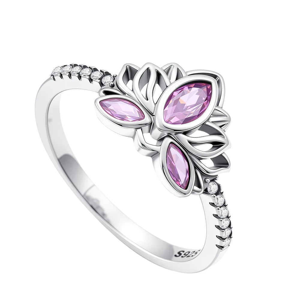 New Pink Heart Shaped Rose 925 Silver Shell Bow Ring Zircon Inlaid Princess Ring Women's Jewelry Wedding Gift