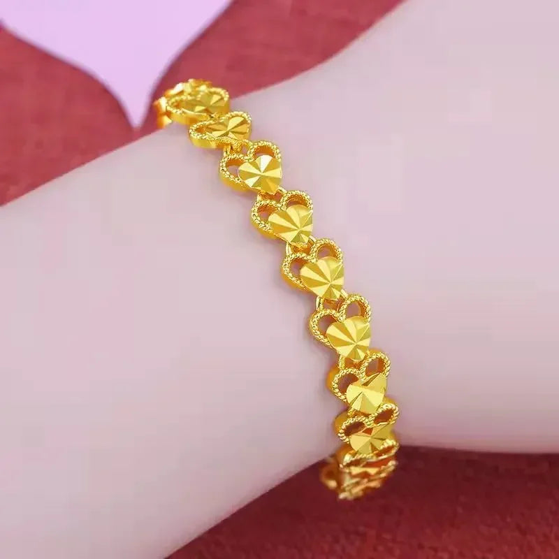 New Plated 24K Gold Bracelet Female Pure Gold Plated Golden Love Lucky Bead Doppel Herz Phoenix Tail Butterfly Bangle Jewelry