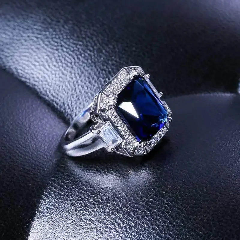 2025 Luxury Prong Setting-Rings For Women With Deep Blue Zircon Stone Anniversary Gift   Wife Micro Paved Middle