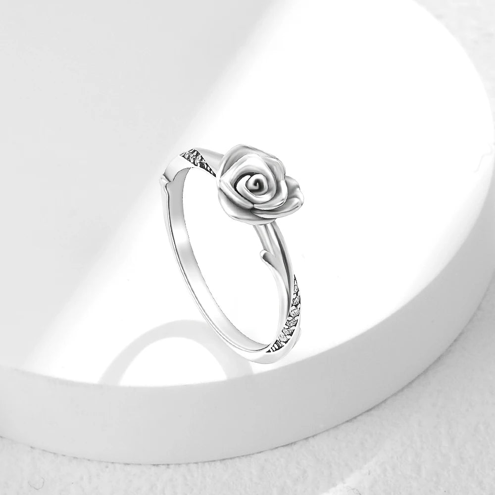 New Pink Heart Shaped Rose 925 Silver Shell Bow Ring Zircon Inlaid Princess Ring Women's Jewelry Wedding Gift