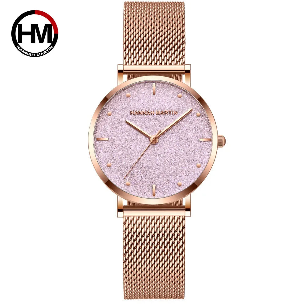 2025 New Women's Luxury Watch Matte Dial Japanese Quartz Movement Stainless Steel Mesh Strap Hannah Martin Brand Original Watch