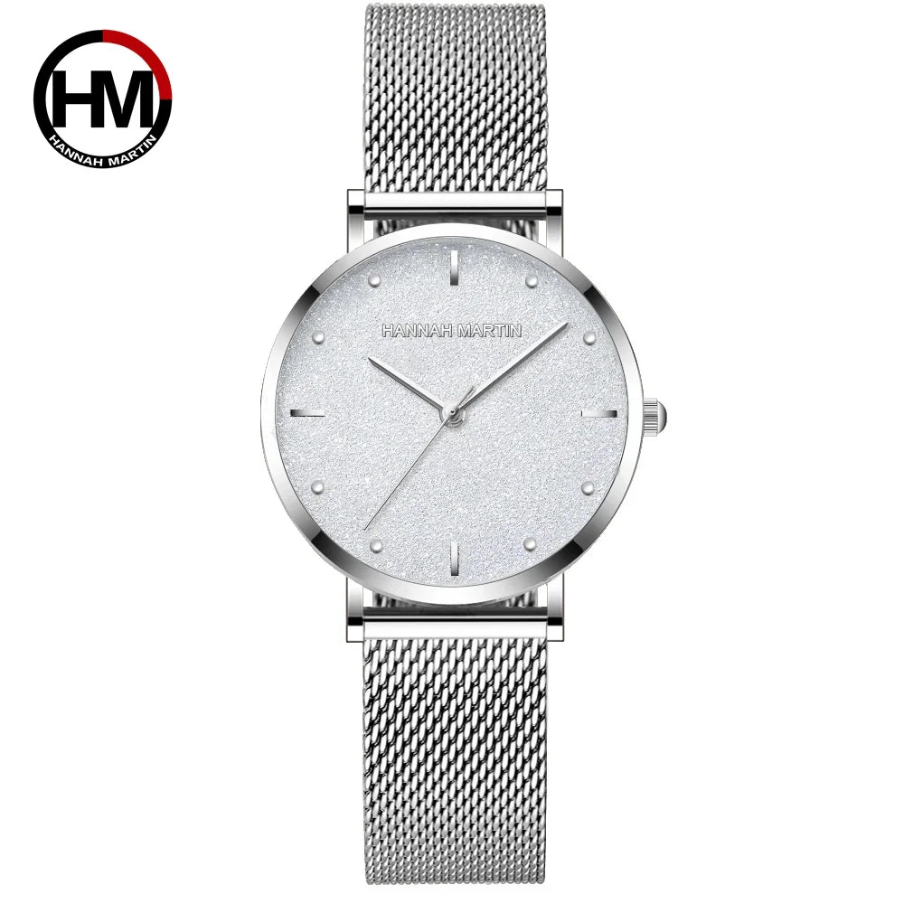2025 New Women's Luxury Watch Matte Dial Japanese Quartz Movement Stainless Steel Mesh Strap Hannah Martin Brand Original Watch