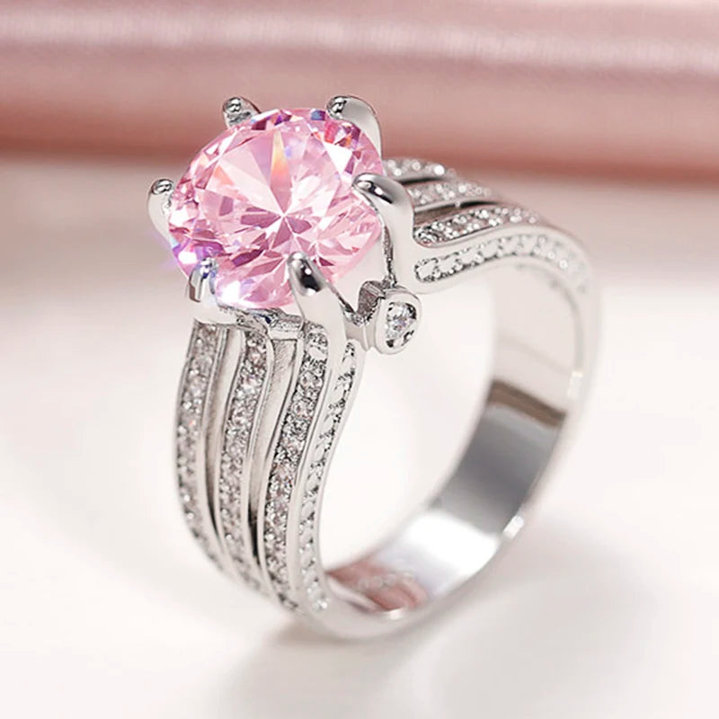 Huitan Gorgeous Women's Wedding Rings with Pink/White Cubic Zirconia Classic Eternity Engagement Rings Drop Shipping Jewelry