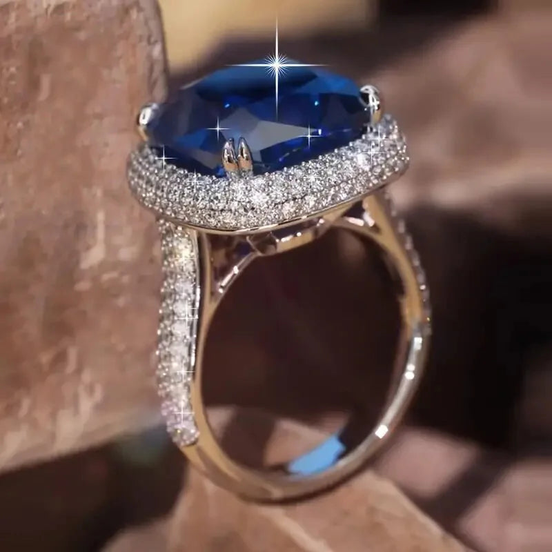 2025 Luxury Prong Setting-Rings For Women With Deep Blue Zircon Stone Anniversary Gift   Wife Micro Paved Middle