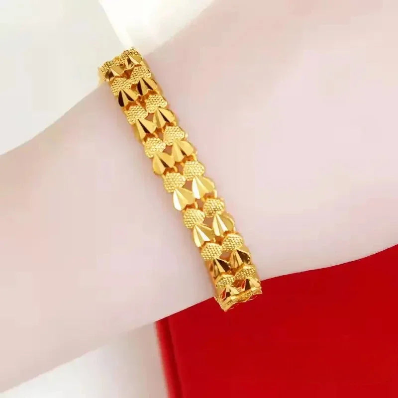 New Plated 24K Gold Bracelet Female Pure Gold Plated Golden Love Lucky Bead Doppel Herz Phoenix Tail Butterfly Bangle Jewelry